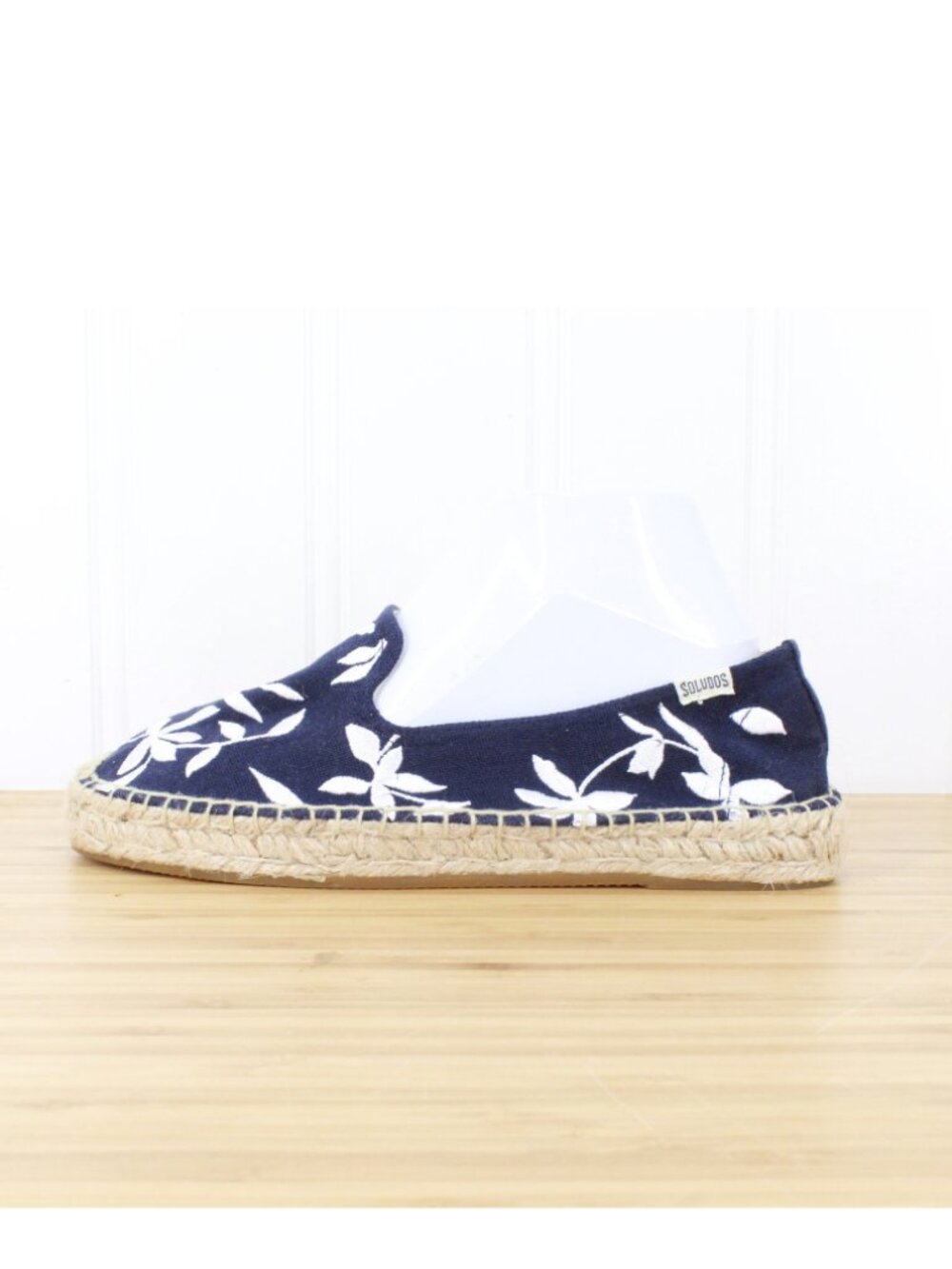 New Soludos Blue Jute White Embroidered Slip-On Espadrilles Shoes Size 10